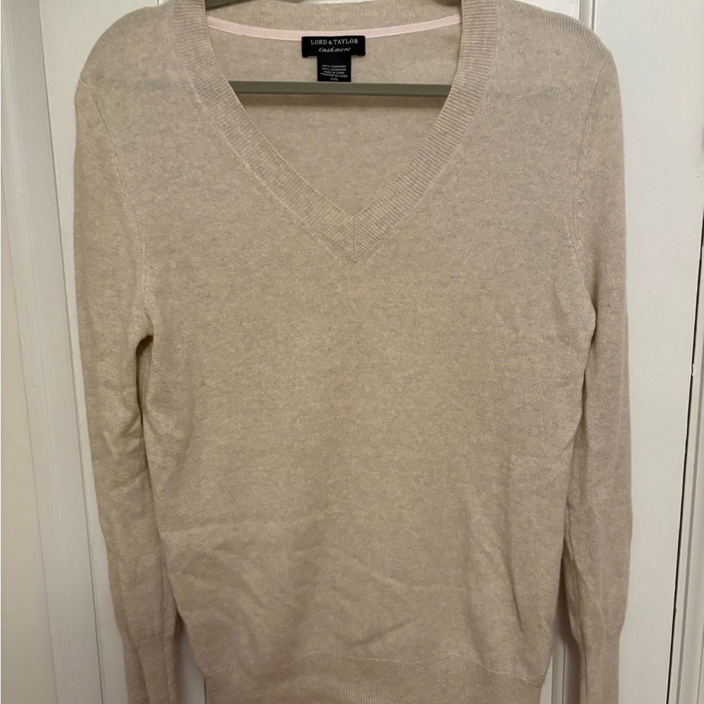 Lord & Taylor Women's V-Neck Sweater in Light Beige